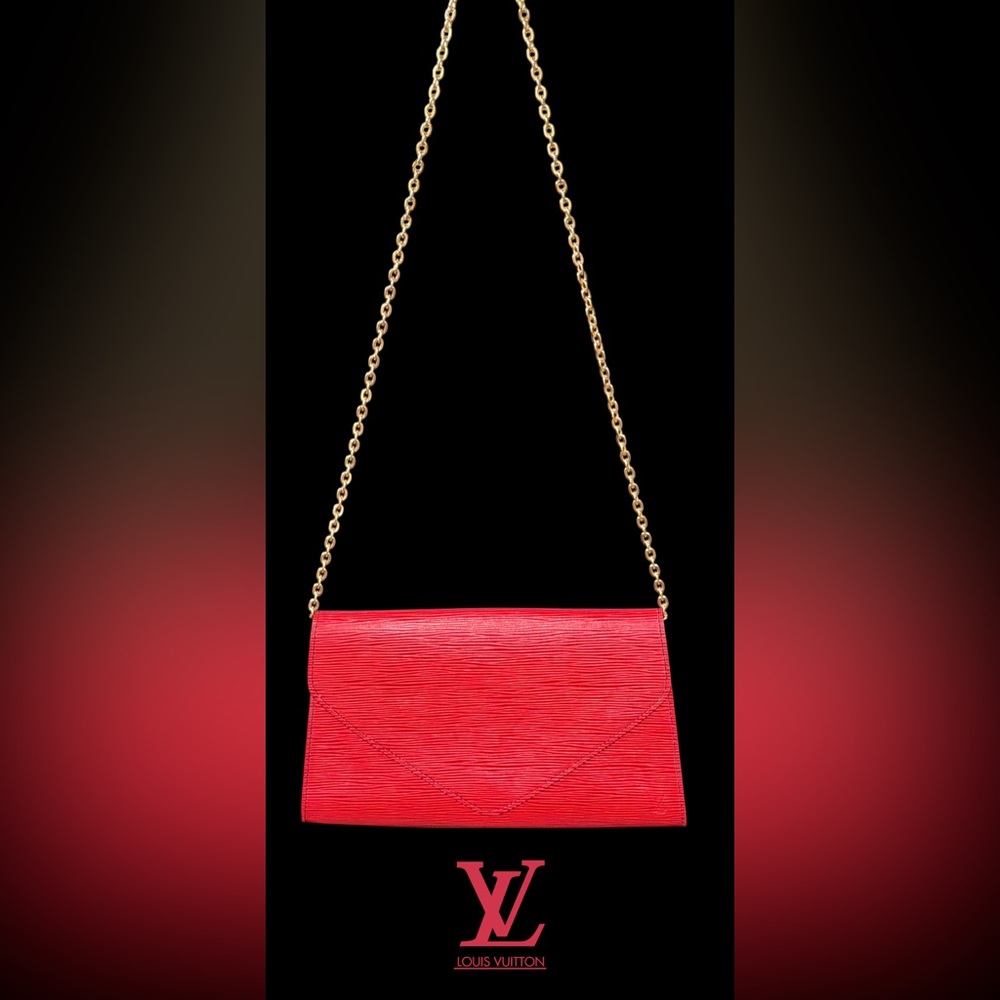 Louis Vuitton Red ART DECO Epi Leather Clutch with Gold Chain SO PRETTY ❤️ - Picture 4 of 14